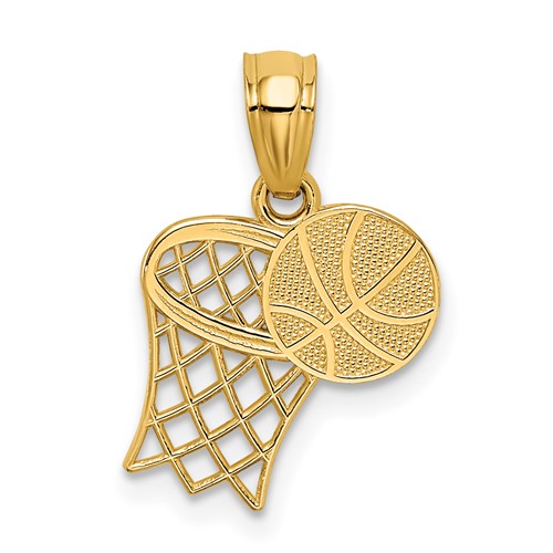 Basketball and Hoop Pendant 5/8in 14k Yellow Gold