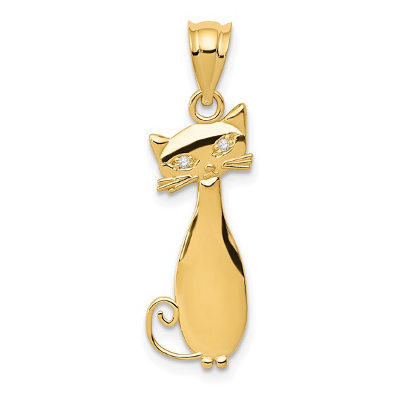 14kt Yellow Gold 7/8in Diamond Cat Pendant