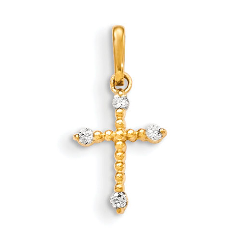 14kt Yellow Gold 3/8in CZ Children's Beaded Cross Pendant