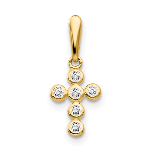 14kt Yellow Gold 3/8in CZ Children's Bezel Cross Pendant