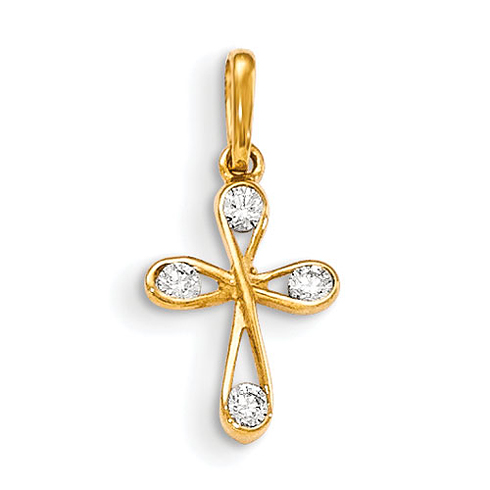 14kt Yellow Gold 1/2in Children's Cross Charm with Four CZs