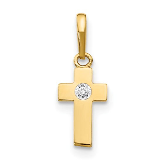 14kt Yellow Gold 3/8in Children's Cross Charm with CZ Accent