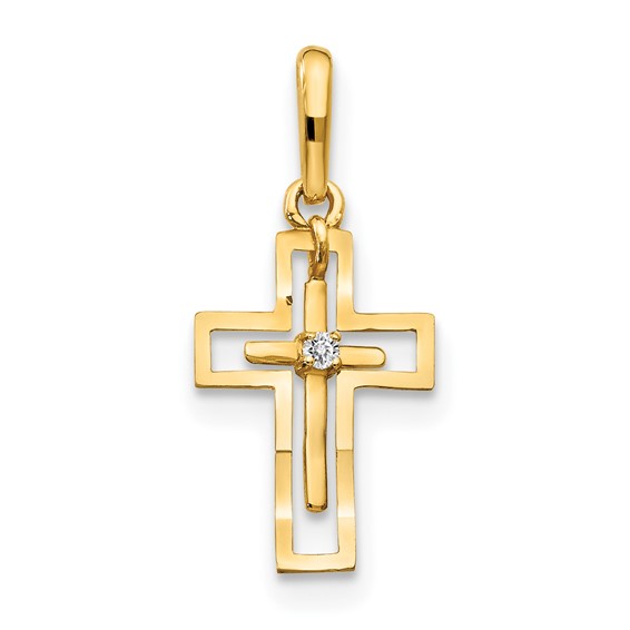 14kt Yellow Gold 1/2in CZ Diamond-cut Children's Cross Charm