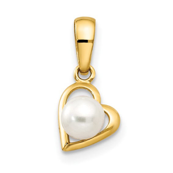 14kt Yellow Gold Freshwater Cultured Pearl Children's Heart Pendant