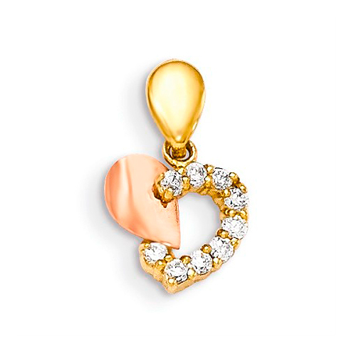 14kt Yellow and Rose Gold 3/8in CZ Children's Heart Pendant