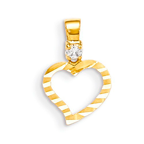 14kt Yellow Gold 1/2in CZ Diamond-cut Children's Heart Pendant