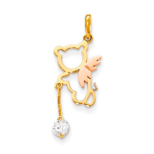 14kt Yellow and Rose Gold CZ Children's Angel Bear Pendant