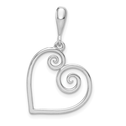 14K White Gold Heart Pendant with Spiral Ends 3/4in