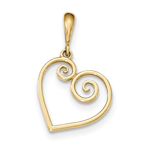14k Yellow Gold Heart Pendant with Spiral Design