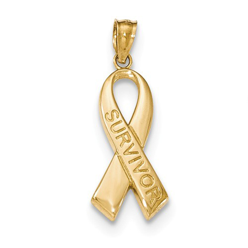 14kt Yellow Gold 3/4in Survivor Ribbon Pendant