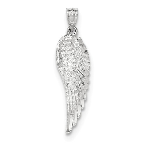 14k White Gold 1in Textured Angel's Wing Pendant