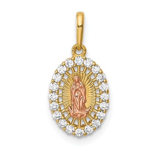 14K Two-Tone Gold Our Lady Of Guadalupe Pendant with Cubic Zirconias