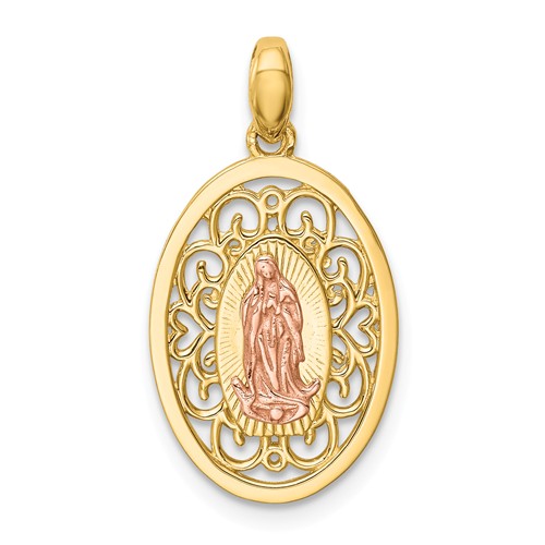 14K Yellow and Rose Gold Our Lady Of Guadalupe Pendant 5/8in