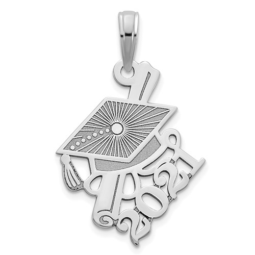14k White Gold Slanted 2021 Graduation Cap and Diploma Pendant YC1455W