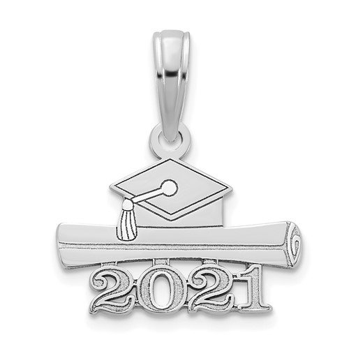 14k White Gold 2021 Graduation Cap and Diploma Pendant