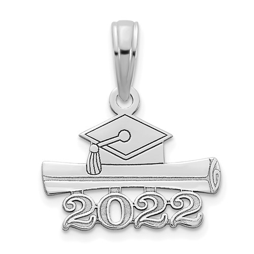 14k White Gold 2022 Graduation Cap and Diploma Pendant