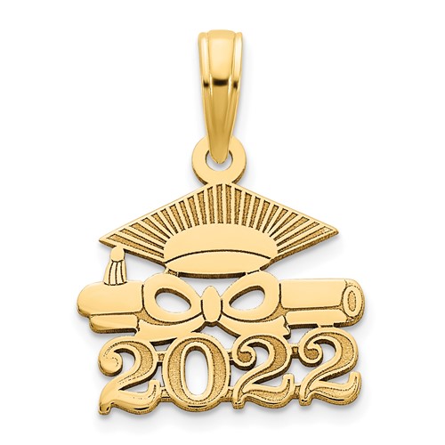 14k Yellow Gold Graduate Cap with Diploma 2022 Pendant
