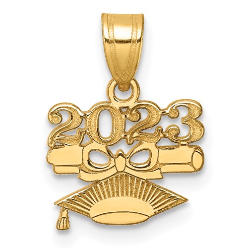 14k Yellow Gold Small 2023 Graduation Cap and Diploma Charm