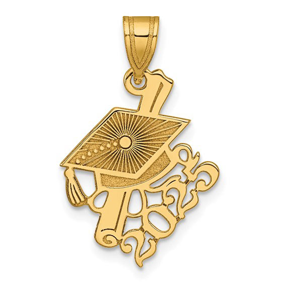 14k Yellow Gold Slanted 2025 Graduation Cap and Diploma Pendant