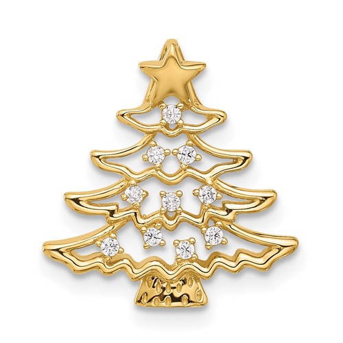 14k Yellow Gold Cubic Zirconia Christmas Tree Pendant Slide