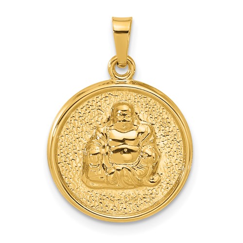 14k Yellow Gold Round Hollow Buddha Charm 5/8in