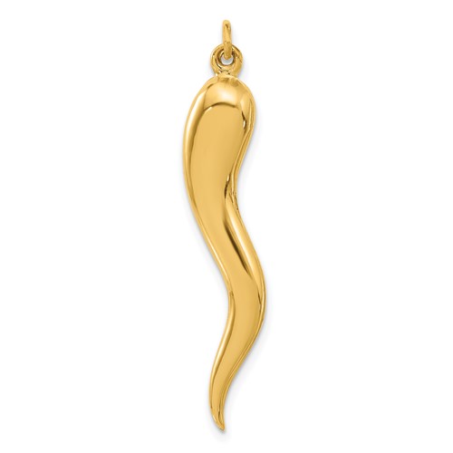 14k Yellow Gold Puffed Italian Horn Pendant 1.5in