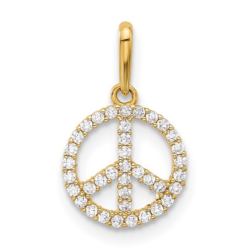 14k Yellow Gold CZ Peace Sign Charm 3/8in