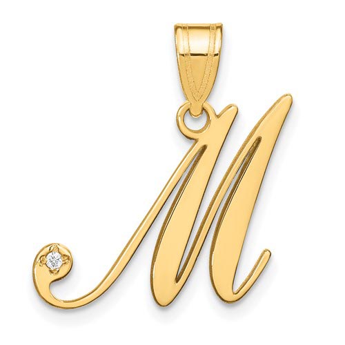 14k Yellow Gold Diamond Script Letter M Initial Pendant