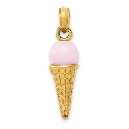 14k Yellow Gold Pink Quartz Ice Cream Cone Charm