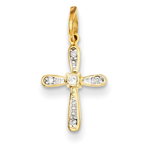 14kt Yellow Gold Rhodium 1/2in Diamond Cross Charm