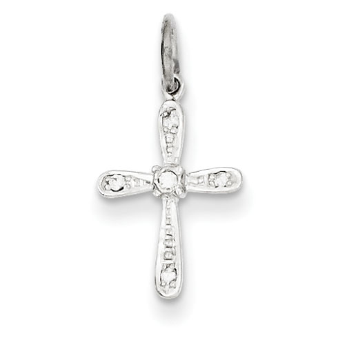 Cross Charm with Diamond Accents 1/2in 14k White Gold