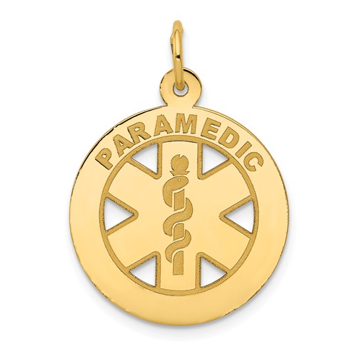 14k Yellow Gold Round Paramedic Pendant 3/4in
