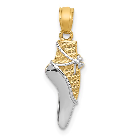 14kt Yellow Gold Rhodium 3/4in Ballet Shoe Pendant