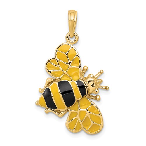 14k Yellow Gold Enameled Bumblebee Pendant 7/8in