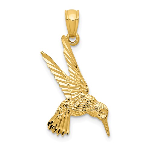 14k Yellow Gold Hummingbird Pendant with Diamond-cut Finish 3/4in