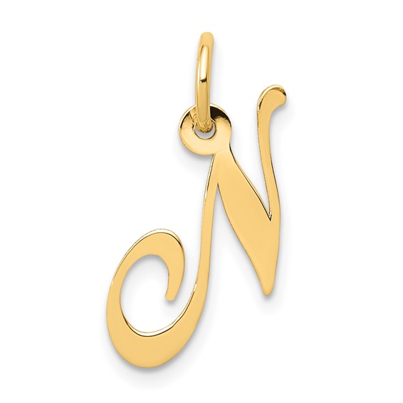 14kt Yellow Gold 5/8in Fancy Script Initial N Charm