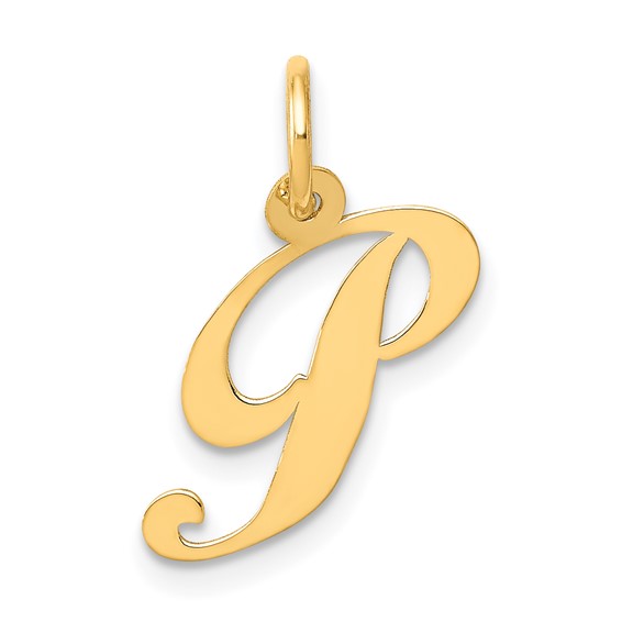 14kt Yellow Gold 5/8in Fancy Script Initial P Charm