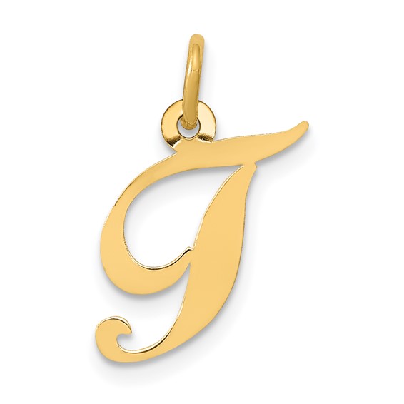14kt Yellow Gold 5/8in Fancy Script Initial T Charm