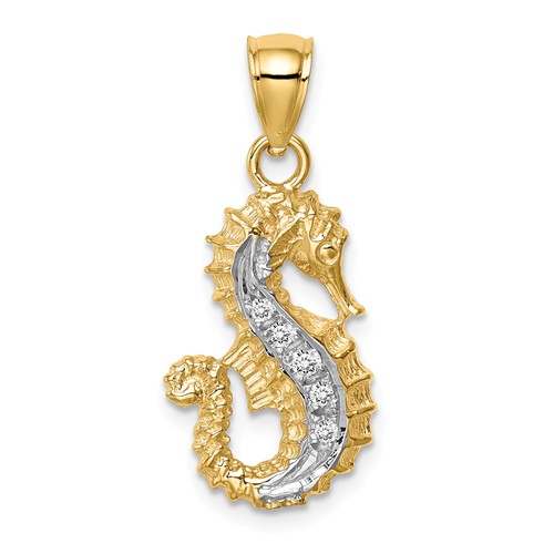 14k Yellow Gold .06 ct tw Diamond Seahorse Pendant