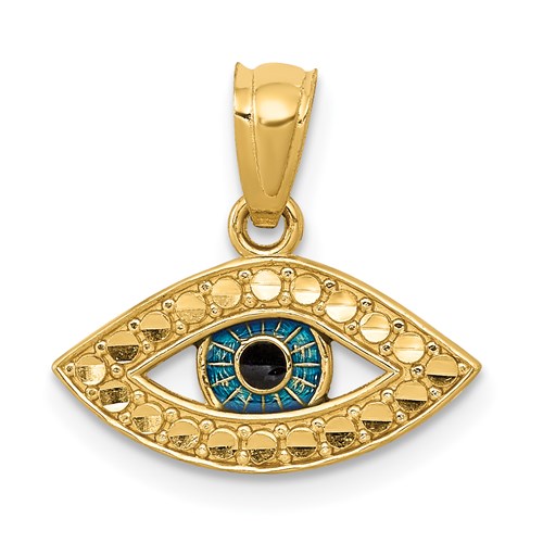 14k Yellow Gold Small Black Enameled Evil Eye Pendant