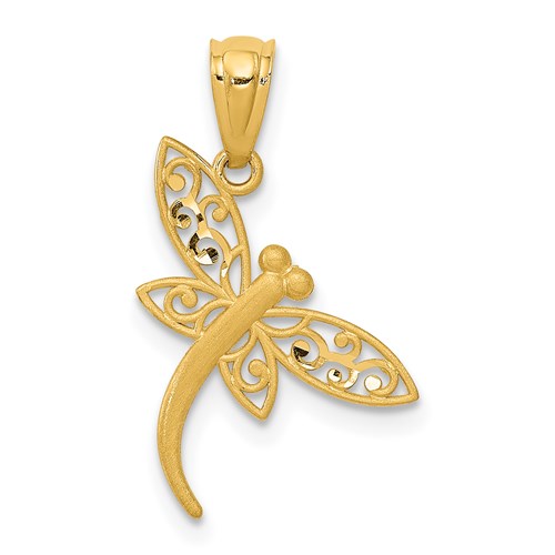 14kt Yellow Gold 5/8in Diamond-cut Dragonfly Charm