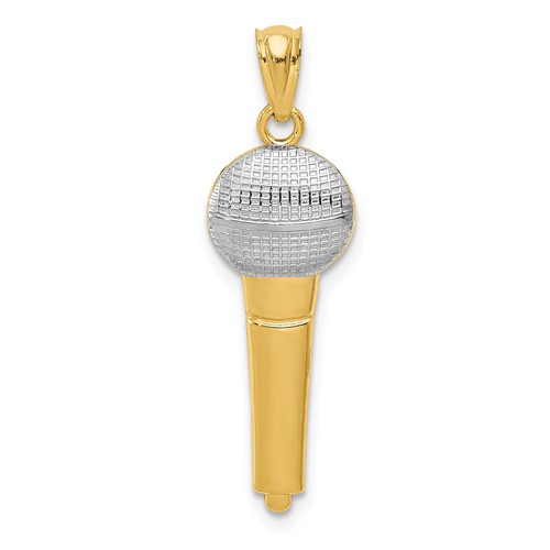 14k Yellow Gold Microphone Pendant with Rhodium 1in