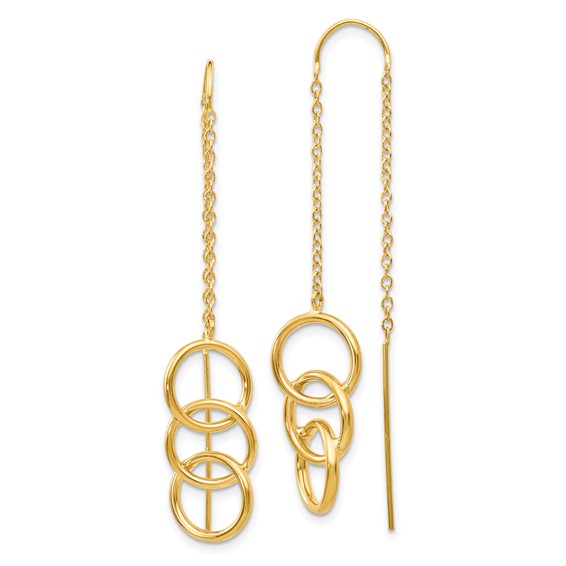 14kt Yellow Gold Circle Trio Threader Earrings
