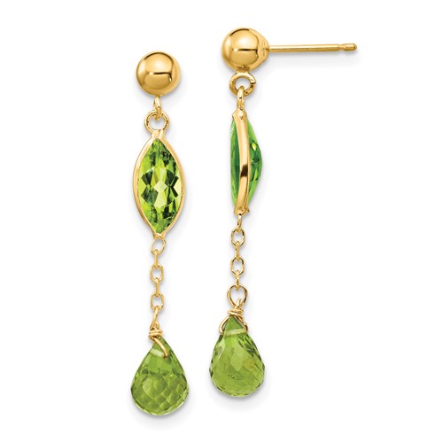 14k Yellow Gold Marquise and Briolette Peridot Dangle Chain Earrings