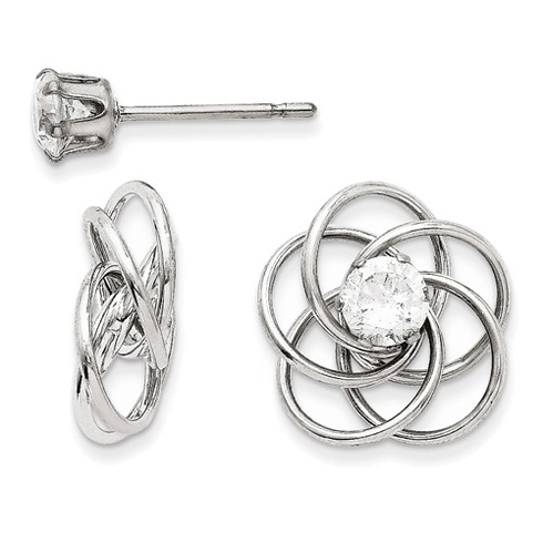 14kt White Gold Fancy Knot with CZ Stud Earring Jackets
