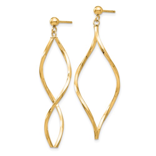 Fancy Curved Diamond Row Dangle Earrings in Yellow Gold | New York Jewelers  Chicago