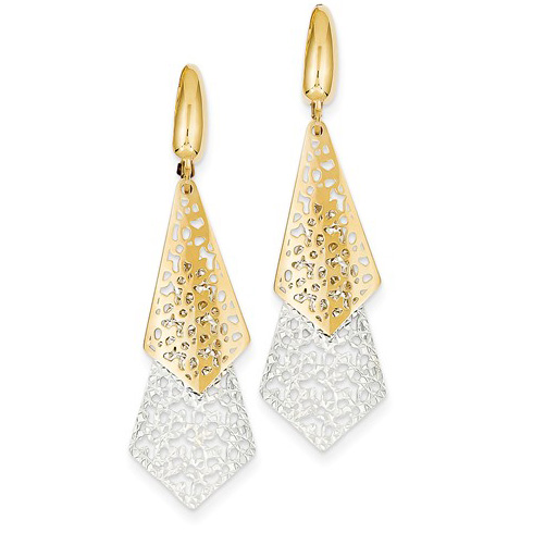 14kt Two-tone Gold 1 7/8in Italian Long Triangle Leverback Earrings