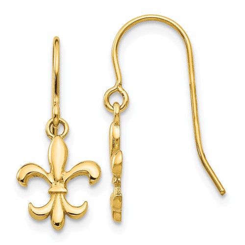 14k Yellow Gold Fleur De Lis Dangle Earrings 7/8in