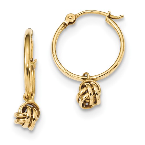 14k Yellow Gold Polished Love Knot Dangle Hoop Earrings