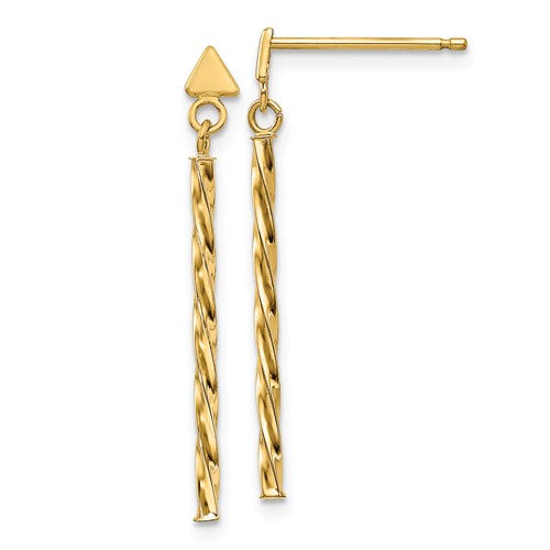 14k Yellow Gold Polished Twist Bar Dangle Earrings with Triangles